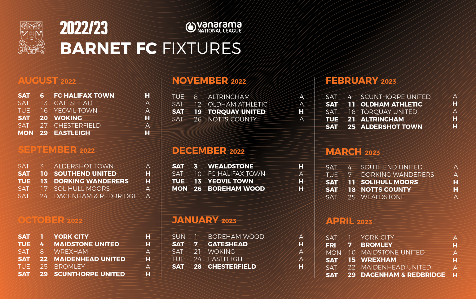 2022/23 Fixtures Announced Football Club